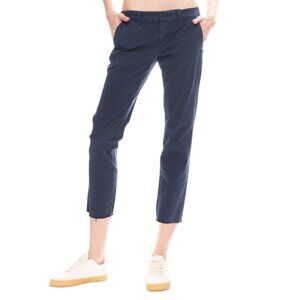 Nili Lotan East Hampton Ankle Pants Womens 2 Navy Blue Raw Hem Side Stripe Crop